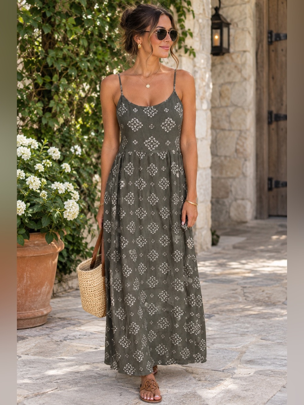 • SO green floral maxi, L • - Picture 1 of 16